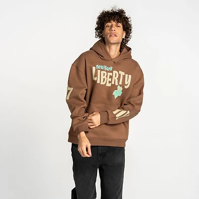 Sweat à capuche unisexe The Wild Collective marron New York Liberty en polaire lavée