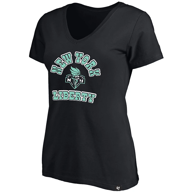 T-shirt grande taille pour femme, logo Liberty New York '47 noir, col en V