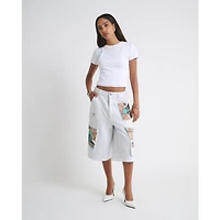 Short cargo en polaire New York Liberty gris chiné pour femme