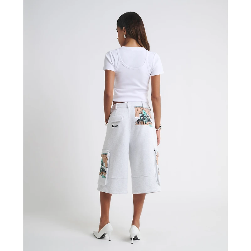Short cargo en polaire New York Liberty gris chiné pour femme