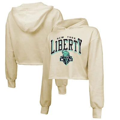 Sweat à capuche court épaules tombantes et motif Liberty Circus Shot de Majestic Threads pour femme, couleur crème