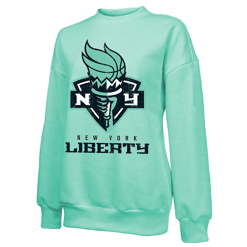 Sweat-shirt à manches longues et col rond en mélange de coton Majestic Threads Mint New York Liberty pour femme