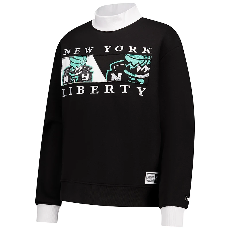 Women's New Era  Black York Liberty Split Cropped Mock Neck Fleece Sweatshirt