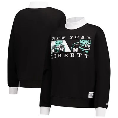 Women's New Era Black York Liberty Split Cropped Mock Neck Fleece Sweatshirt
