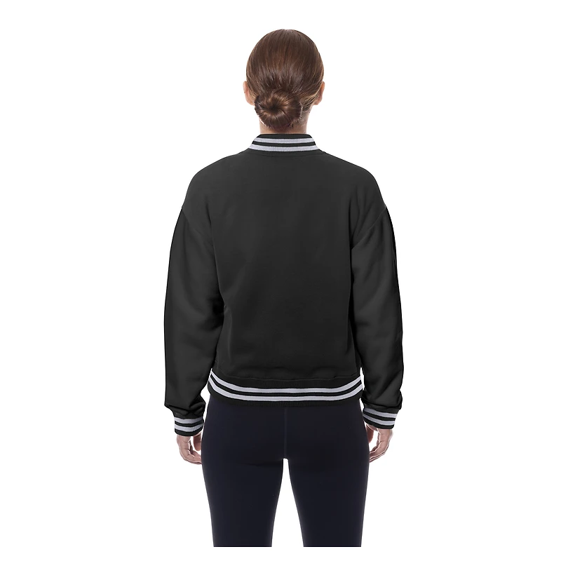 Women's New Era Black York Liberty Throwback Varsity Fleece Full-Snap Jacket