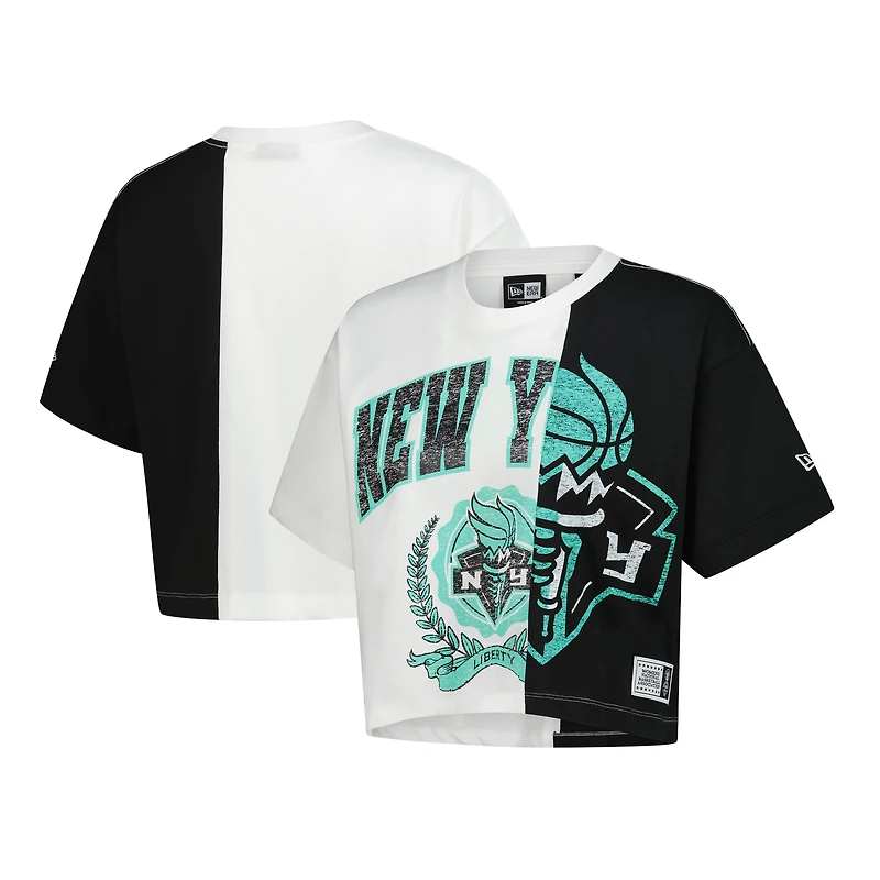 Women's New Era White York Liberty Team Split Cropped Boxy T-Shirt