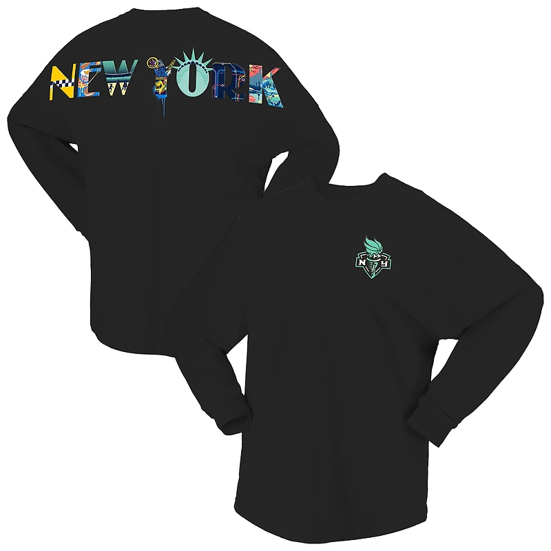 T-shirt à manches longues surdimensionné Preppy City pour femme, motif Liberty New York, noir