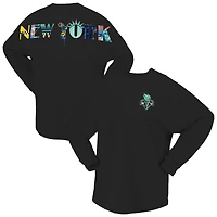 T-shirt à manches longues surdimensionné Preppy City pour femme, motif Liberty New York, noir