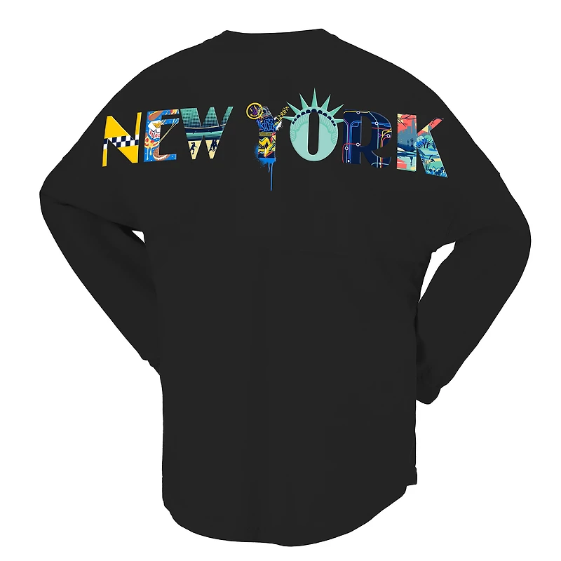 Women's Spirit Jersey Black New York Liberty Oversized Preppy City Long Sleeve T-Shirt
