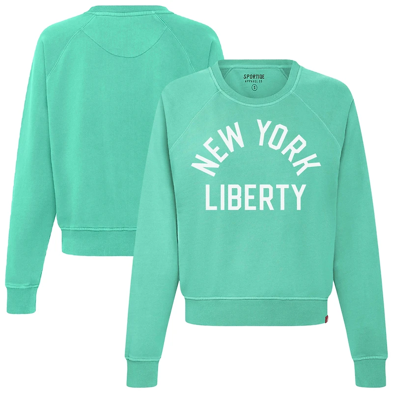 Women's Sportiqe Mint New York Liberty Ashlyn Raglan Cropped Sweatshirt