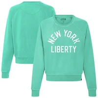 Women's Sportiqe Mint New York Liberty Ashlyn Raglan Cropped Sweatshirt