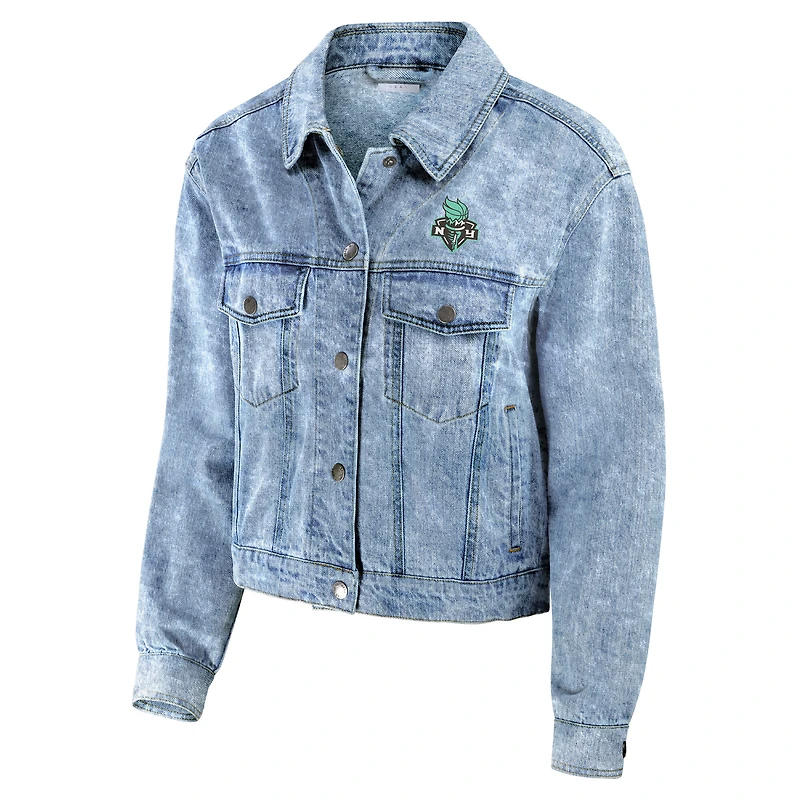 Women's WEAR by Erin Andrews Blue New York Liberty Full-Snap Denim Jacket
