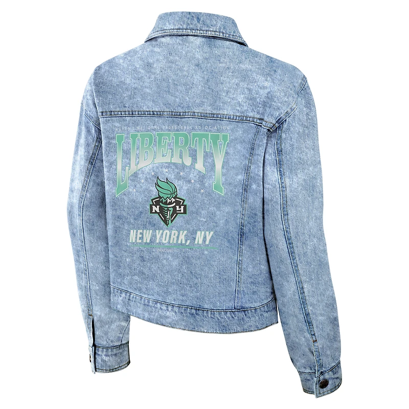 Women's WEAR by Erin Andrews Blue New York Liberty Full-Snap Denim Jacket