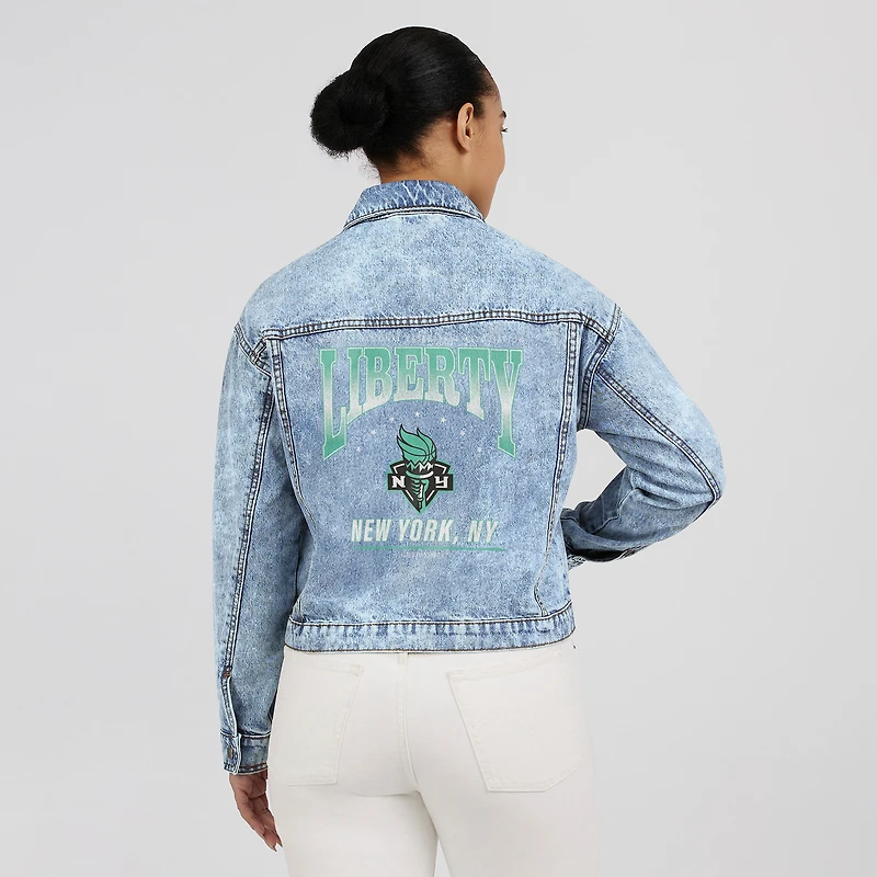 Veste en jean à boutons-pression New York Liberty bleue pour femme par Erin Andrews