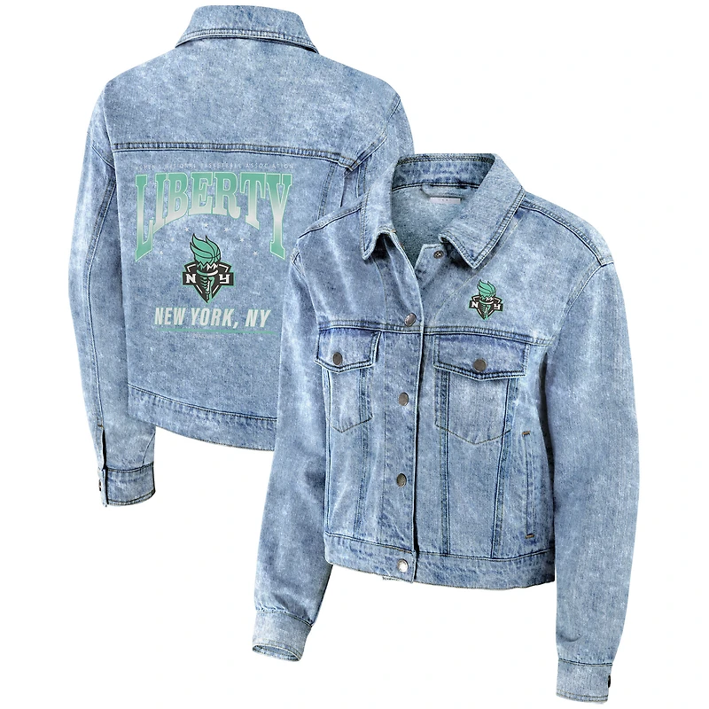 Women's WEAR by Erin Andrews Blue New York Liberty Full-Snap Denim Jacket