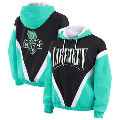 Women's WEAR by Erin Andrews Mint/Black New York Liberty Colorblock Full-Zip Hoodie Windbreaker Jacket