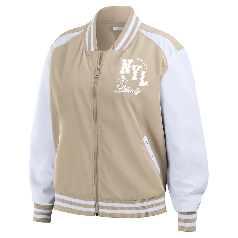Women's WEAR by Erin Andrews Tan New York Liberty Tonal Full-Zip Bomber Jacket
