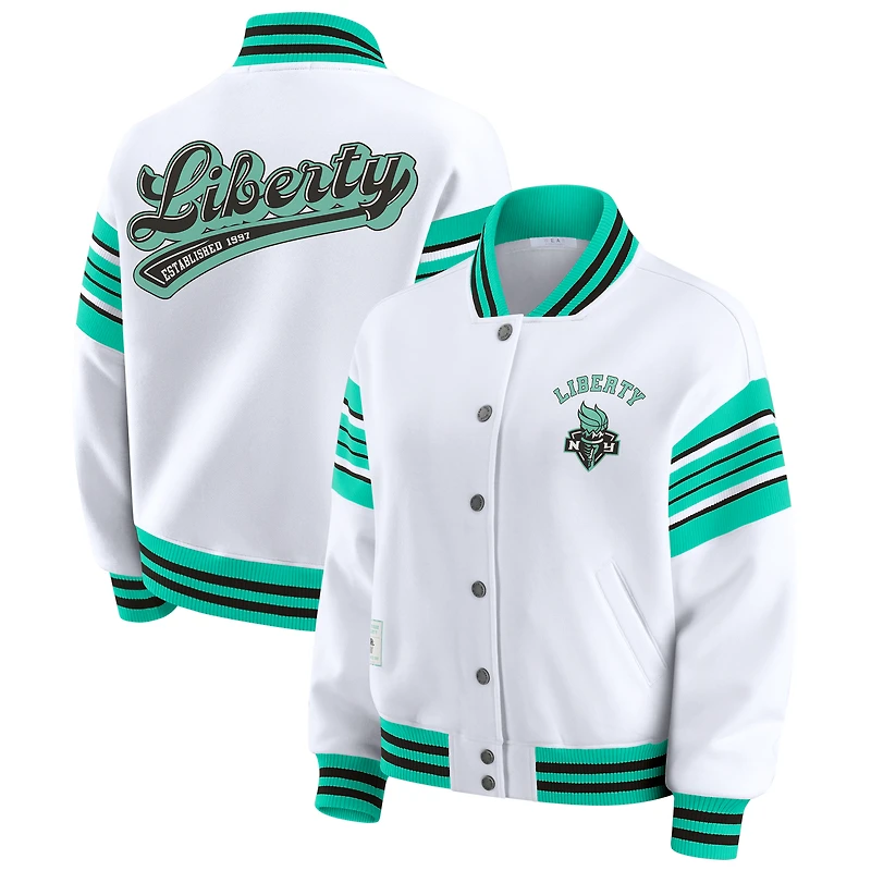 Women's WEAR by Erin Andrews White/Mint New York Liberty Full-Snap Fleece Sweatshirt Jacket
