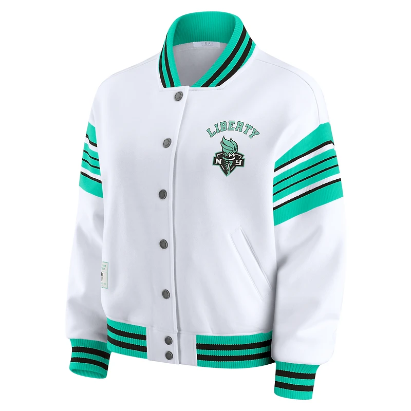 Women's WEAR by Erin Andrews White/Mint New York Liberty Full-Snap Fleece Sweatshirt Jacket