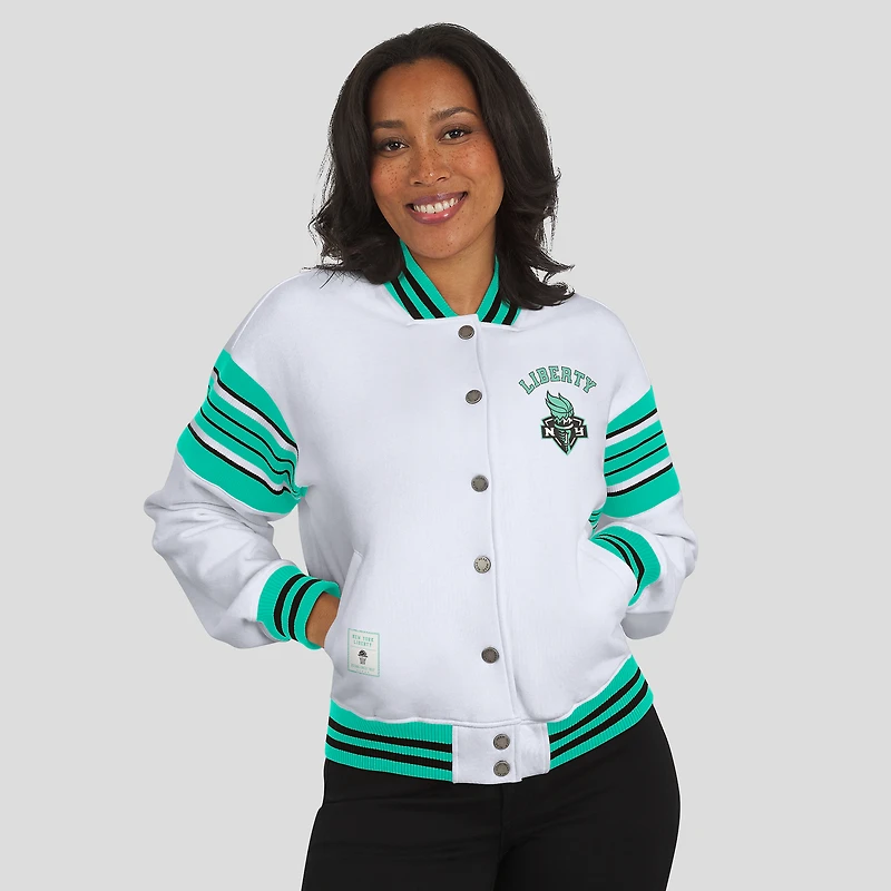 Women's WEAR by Erin Andrews White/Mint New York Liberty Full-Snap Fleece Sweatshirt Jacket