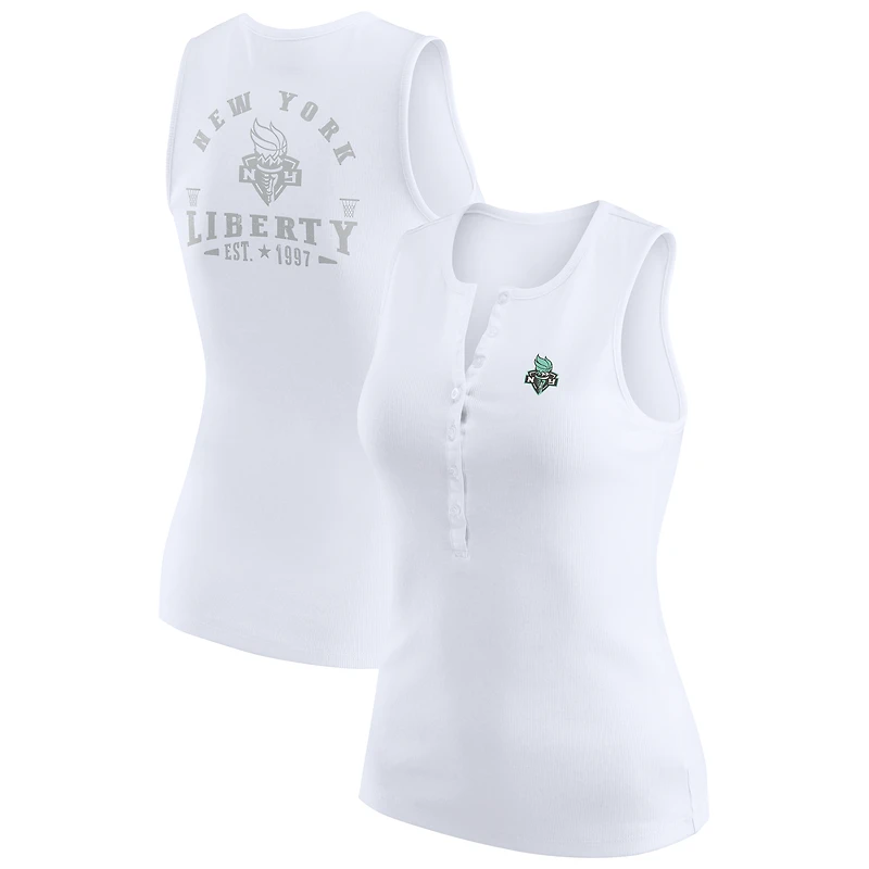 Women's WEAR by Erin Andrews White New York Liberty Rib-Knit Henley Tank Top
