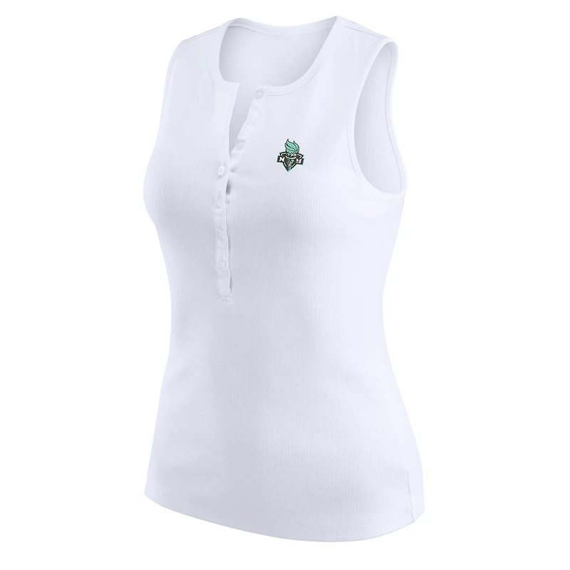 Women's WEAR by Erin Andrews White New York Liberty Rib-Knit Henley Tank Top