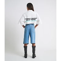 Women's  White New York Liberty Canvas Cropped Button-Up Shirt