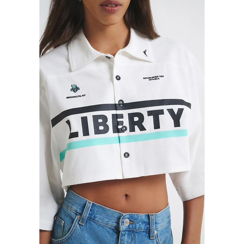 Women's  White New York Liberty Canvas Cropped Button-Up Shirt