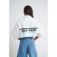 Women's  White New York Liberty Canvas Cropped Button-Up Shirt