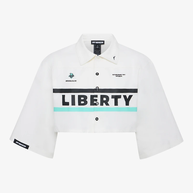 Women's  White New York Liberty Canvas Cropped Button-Up Shirt