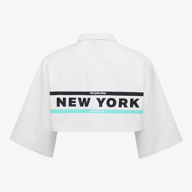 Women's  White New York Liberty Canvas Cropped Button-Up Shirt