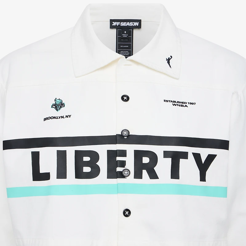 Women's  White New York Liberty Canvas Cropped Button-Up Shirt