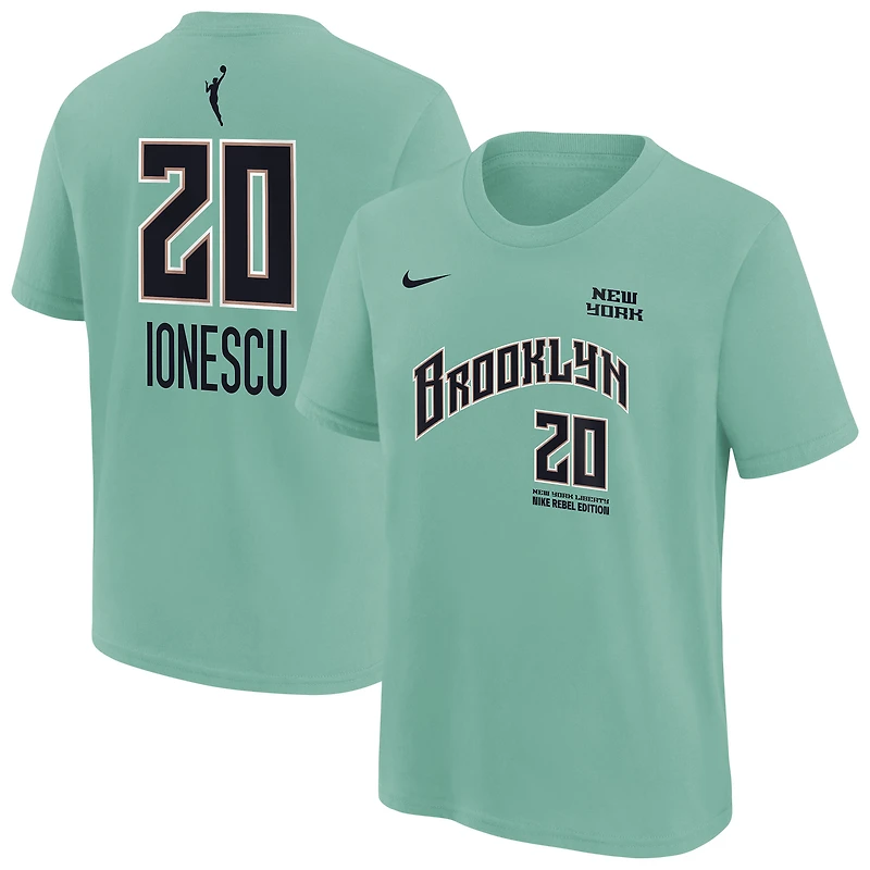Youth Nike Sabrina Ionescu Mint New York Liberty Rebel Edition Name & Number T-Shirt