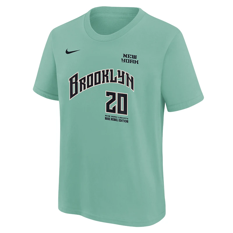 Youth Nike Sabrina Ionescu Mint New York Liberty Rebel Edition Name & Number T-Shirt
