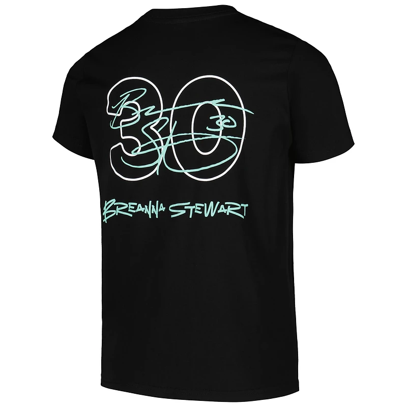 Youth round21 Breanna Stewart Black New York Liberty Player Signature Name & Number T-Shirt