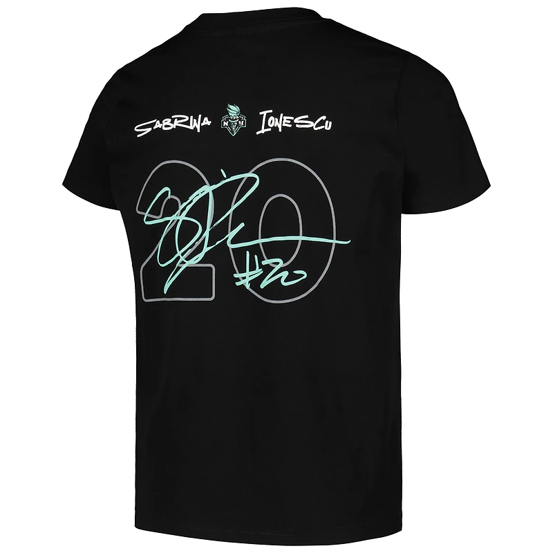 Youth round21 Sabrina Ionescu Black New York Liberty Player Signature Name & Number T-Shirt