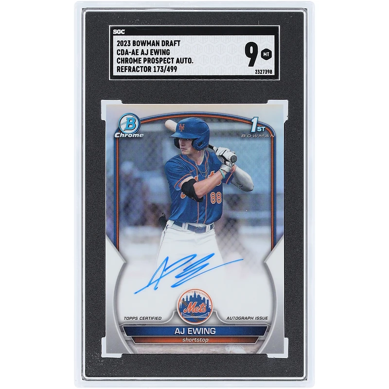 AJ Ewing New York Mets Autographed 2023 Bowman Draft Refractor Chrome Prospect #CDA-AE #173/499 SGC Authenticated 9 Card
