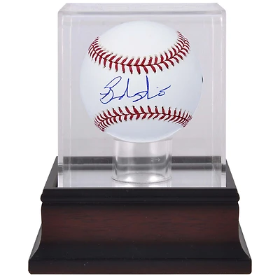 Balle de baseball autographiée par Brandon Nimmo des New York Mets et vitrine de présentation de balles de baseball en acajou