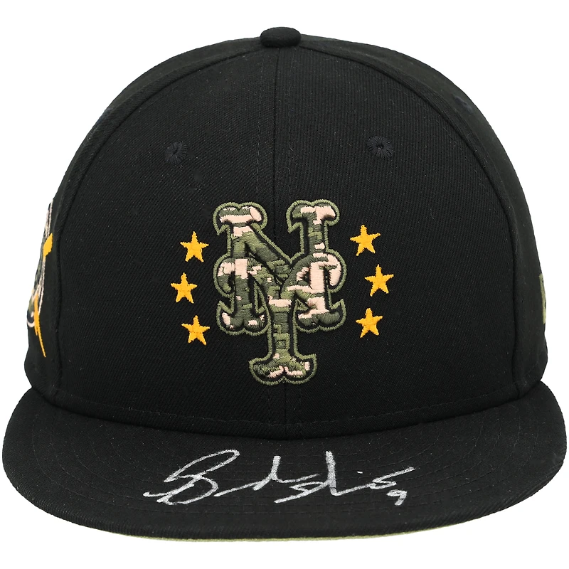 Casquette New Era noire autographiée et portée en match par Brandon Nimmo, des Mets de New York, lors de la saison 2024 de la MLB.