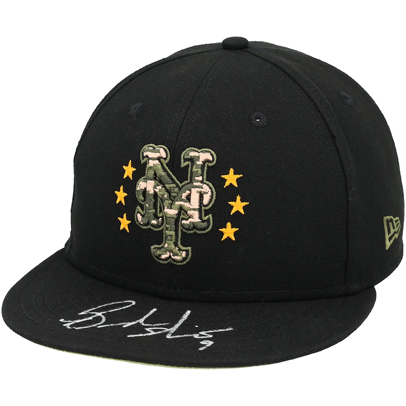 Casquette New Era noire autographiée et portée en match par Brandon Nimmo, des Mets de New York, lors de la saison 2024 de la MLB.