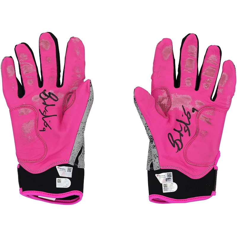 Brandon Nimmo New York Mets Autographed Game-Used Gray/Pink Bruce Bolt Batting Gloves from the 2024 MLB Season