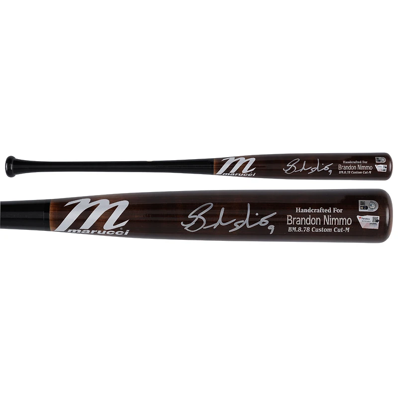 Bâton Marucci marron/noir autographié par Brandon Nimmo, joueur des Mets de New York, saison 2024 de la MLB