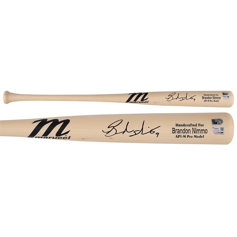 Bâton Marucci beige autographié par Brandon Nimmo, joueur des Mets de New York, saison 2024 de la MLB