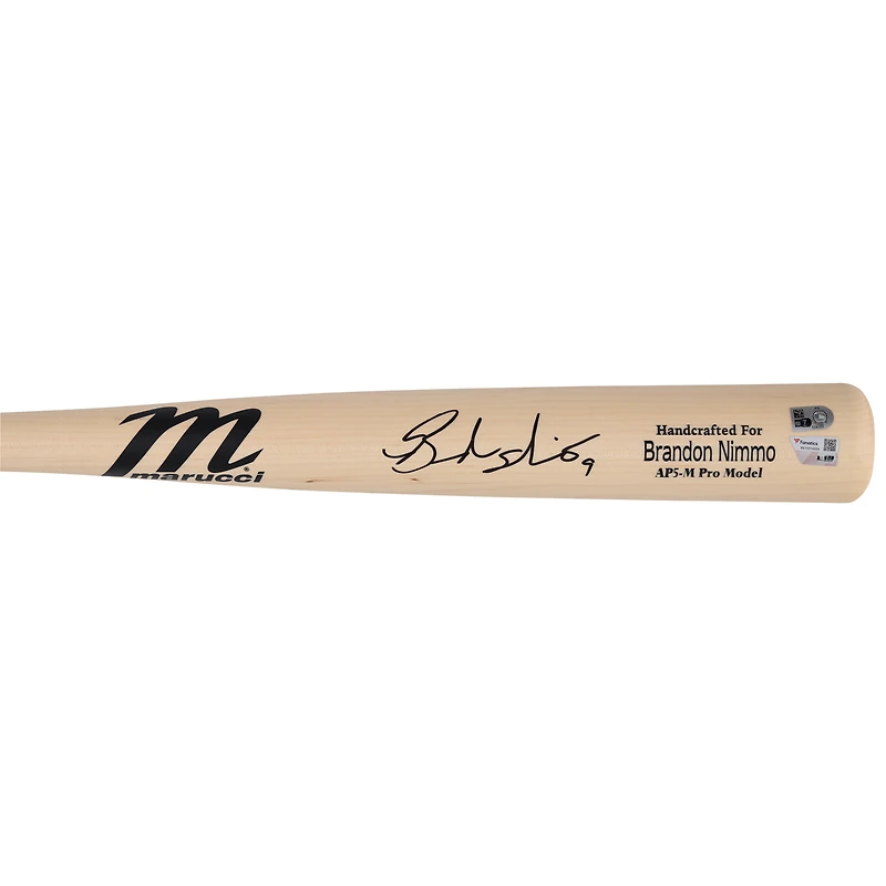 Bâton Marucci beige autographié par Brandon Nimmo, joueur des Mets de New York, saison 2024 de la MLB