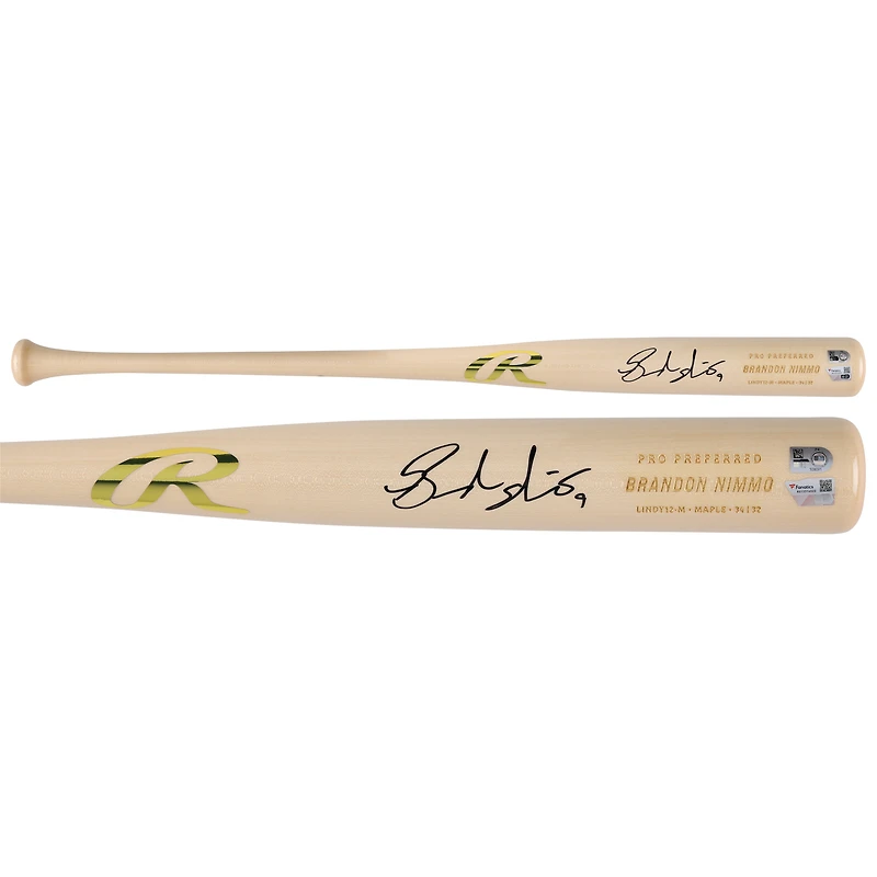 Brandon Nimmo New York Mets Autographed Player-Issued Tan Rawlings Bat from the 2024 MLB Season