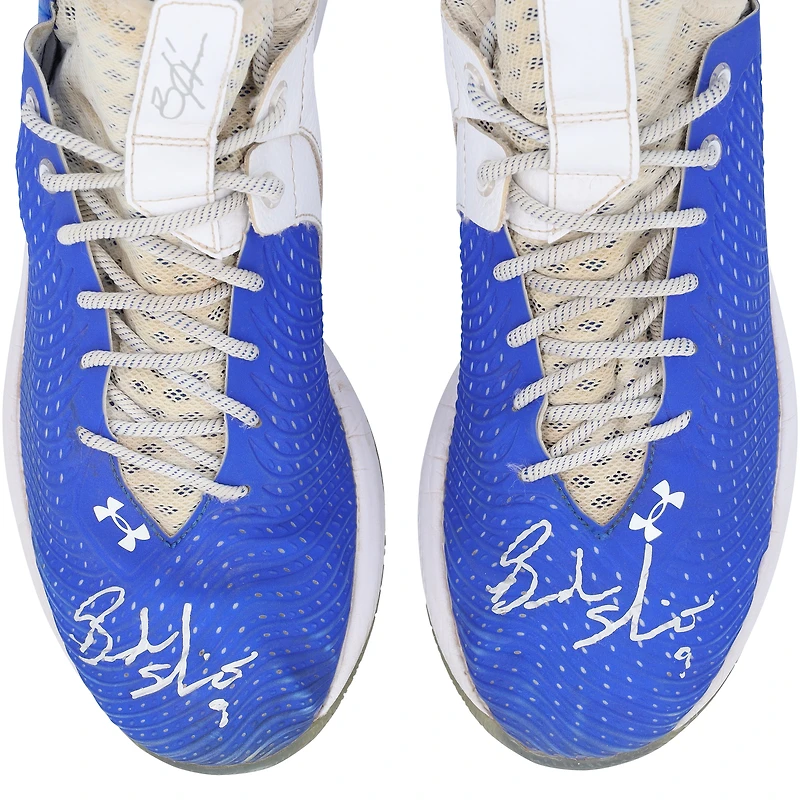 Brandon Nimmo New York Mets Autographed Player-Worn Blue and White Under Armour Shoes from the 2023 MLB Season