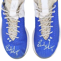 Chaussures Under Armour bleues et blanches autographiées par Brandon Nimmo des New York Mets lors de la saison 2023 de la MLB