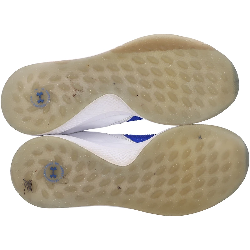 Chaussures Under Armour bleues et blanches autographiées par Brandon Nimmo des New York Mets lors de la saison 2023 de la MLB