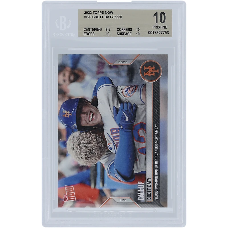 Brett Baty New York Mets 2022 Topps Now Slugs Two-Run Homer In 1st Career At-Bat #729 BGS Authenticated 10 Rookie Card - 9.5,10,10,10 Subgrades