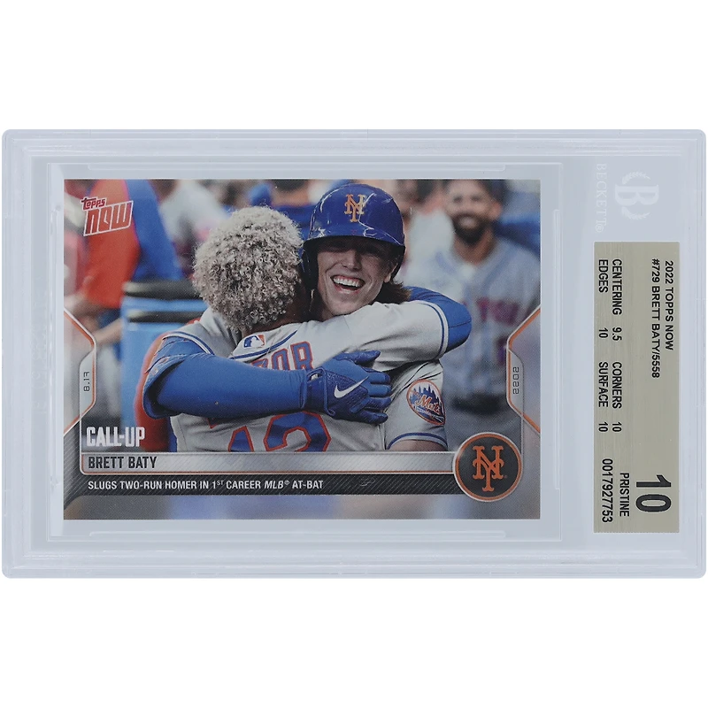 Brett Baty New York Mets 2022 Topps Now Slugs Two-Run Homer In 1st Career At-Bat #729 BGS Authenticated 10 Rookie Card - 9.5,10,10,10 Subgrades